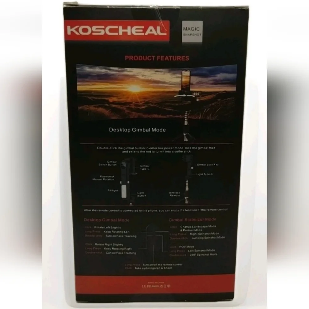 Koscheal Gimbal Stabilizer 360 Degrees Rotating Desktop Tripod With Fill Light